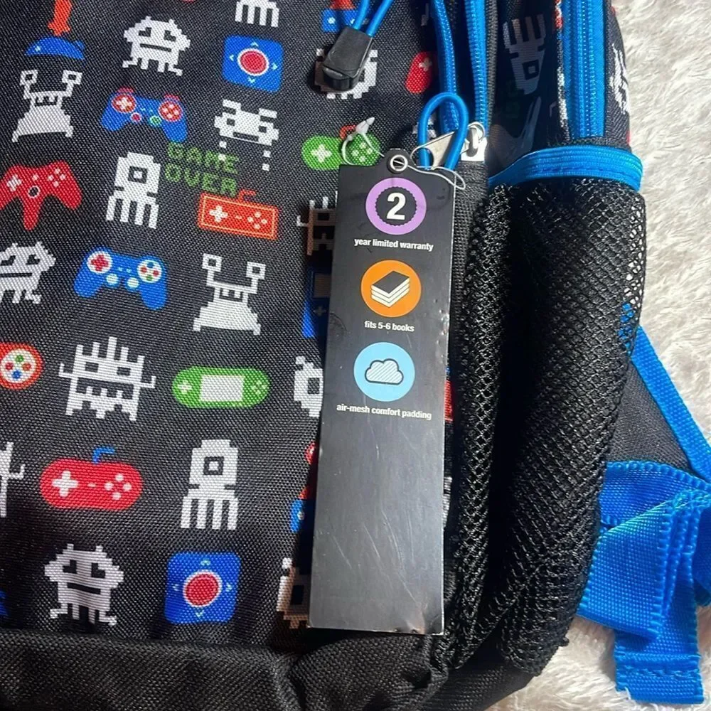 Black Backpack with Retro Gaming Icons NWT